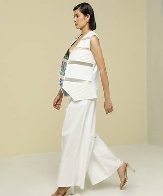 White plain cotton skirt set 4
