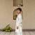 White cotton printed kurta dhoti and jacket for boys
