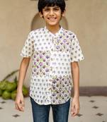 White cotton printed shirt for boys