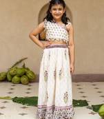 White cotton printed blouse and Lehenga for girls