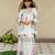 White cotton printed kurta lehenga and dupatta for girls