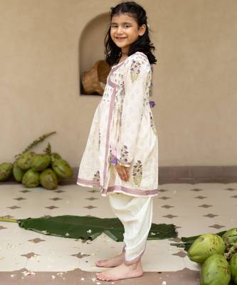 White cotton printed kurti and dhoti for girls 2