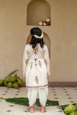 White cotton printed kurti and dhoti for girls 3