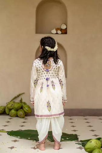 White cotton printed kurti and dhoti for girls