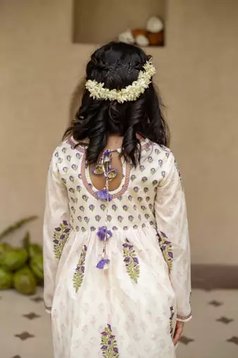 White cotton printed kurti and dhoti for girls