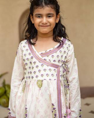 White cotton printed kurti and dhoti for girls 5