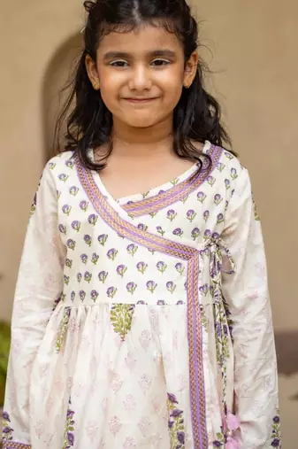 White cotton printed kurti and dhoti for girls