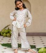 White cotton printed top and pant for girls