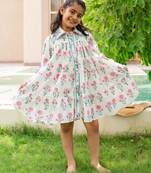 White cotton printed dress for girls