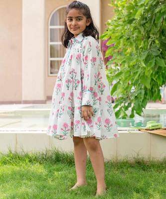 White cotton printed dress for girls 2