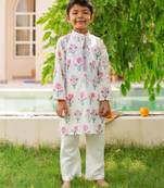 Pink cotton printed kurta pajama for boys