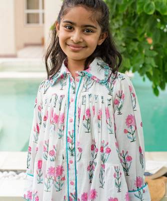 White cotton printed dress for girls 4