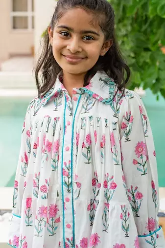 White cotton printed dress for girls