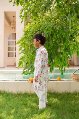 Pink cotton printed kurta pajama for boys 2