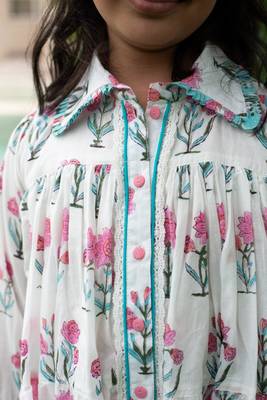 White cotton printed dress for girls 5