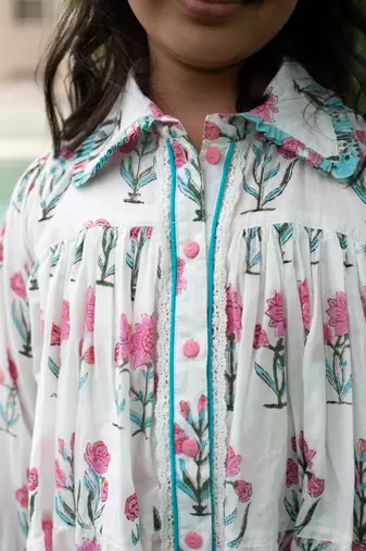 White cotton printed dress for girls