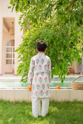 Pink cotton printed kurta pajama for boys 3