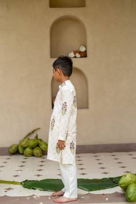 White cotton printed kurta pajama for boys 2