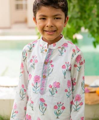 Pink cotton printed kurta pajama for boys 4