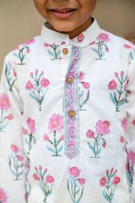 Pink cotton printed kurta pajama for boys 5