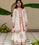 White cotton printed top and skirt for girls