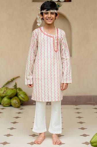 Multicolor cotton printed kurta pajama for boys