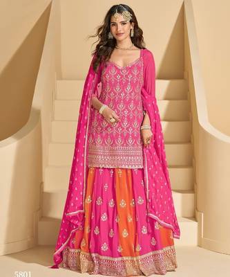 pink georgette top skirt wedding set-Full Stitched Free size 1