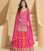 Pink georgette top & skirt wedding set - Free size full stitched upto 42