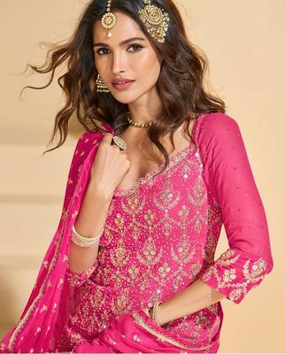 pink georgette top skirt wedding set-Full Stitched Free size 2