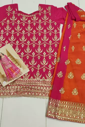 pink georgette top skirt wedding set-Full Stitched Free size