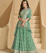 pastel green georgette top skirt-Full Stitched Free size