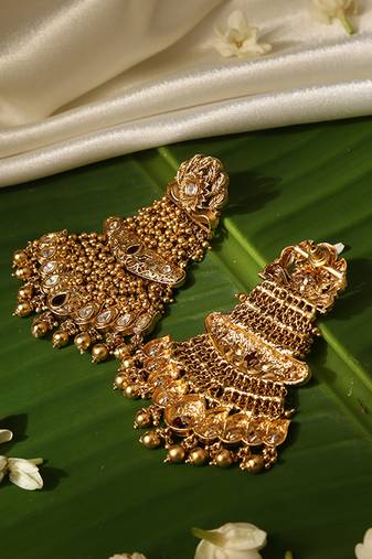 Gold plated temple dangler earrings