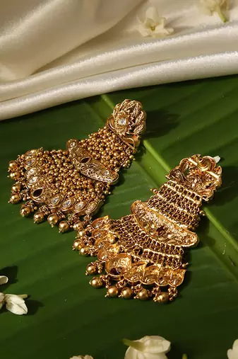 Gold plated temple dangler earrings