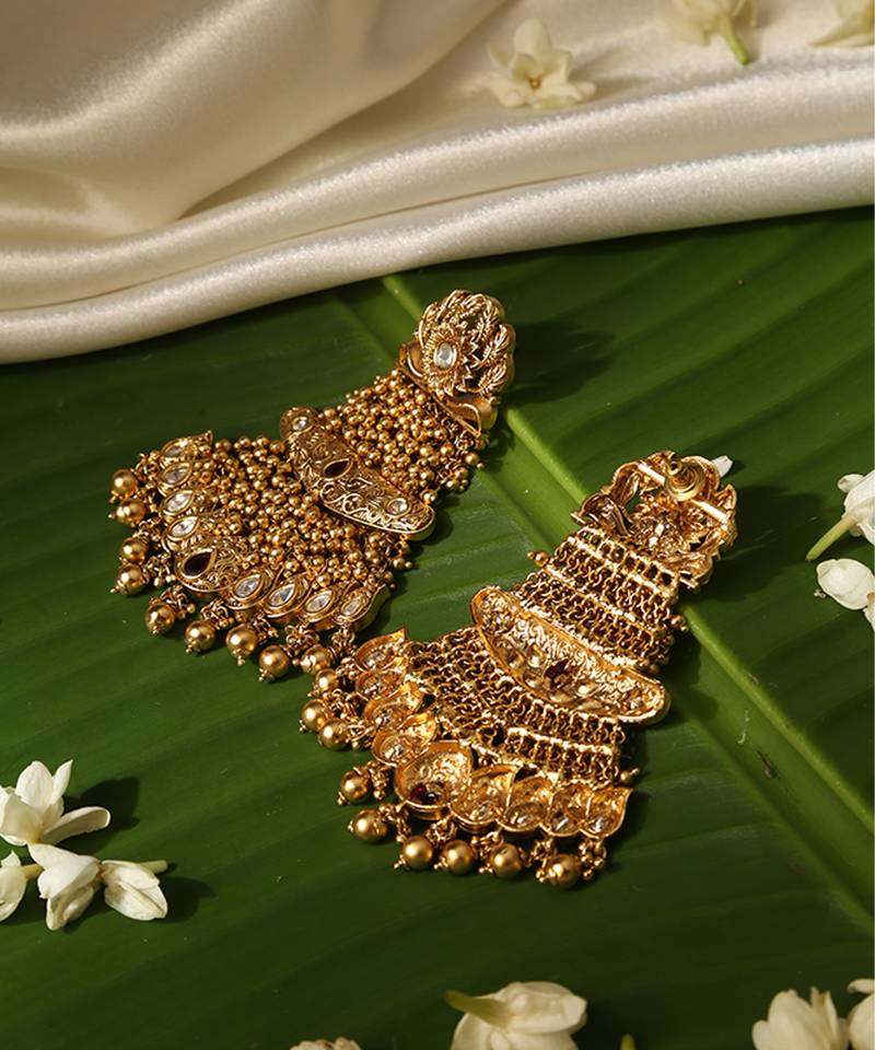 Gold plated temple dangler earrings