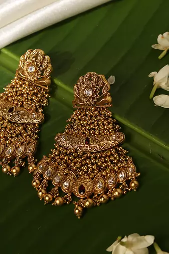 Gold plated temple dangler earrings