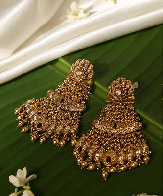 Gold plated temple dangler earrings 3