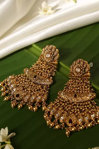 Gold plated temple dangler earrings
