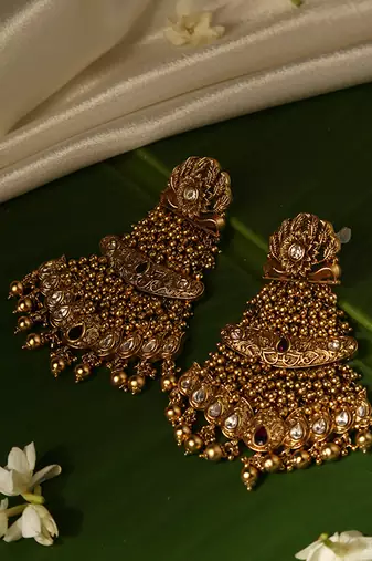 Gold plated temple dangler earrings