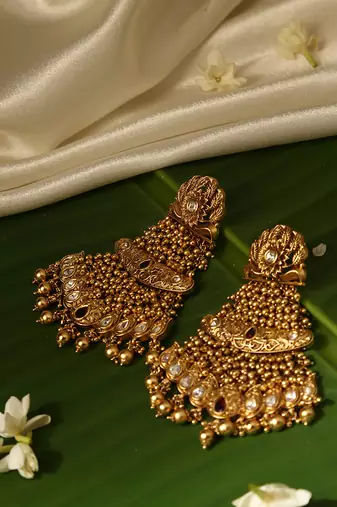 Gold plated temple dangler earrings