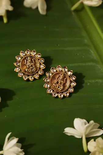 Gold plated temple stud earrings