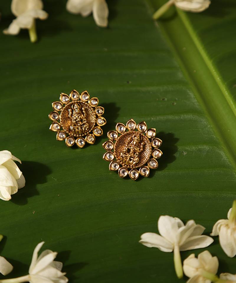 Gold plated temple stud earrings