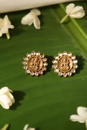 Gold plated temple stud earrings