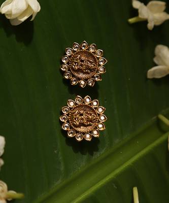 Gold plated temple stud earrings 4