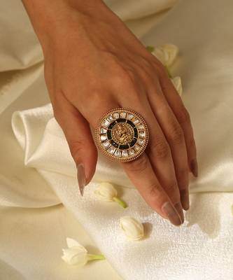 Gold plated green stone temple ring 1