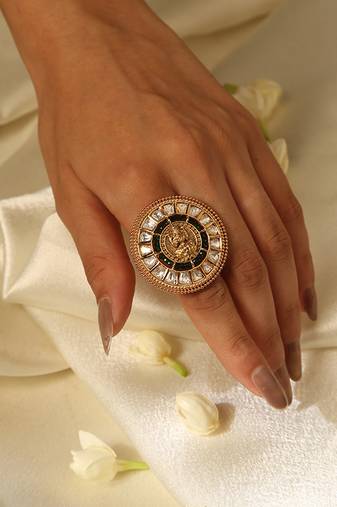 Gold plated green stone temple ring