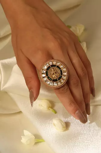 Gold plated green stone temple ring