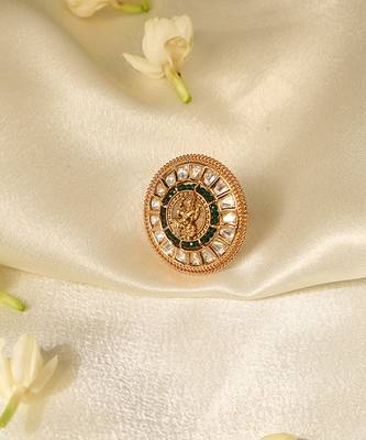 Gold plated green stone temple ring 2