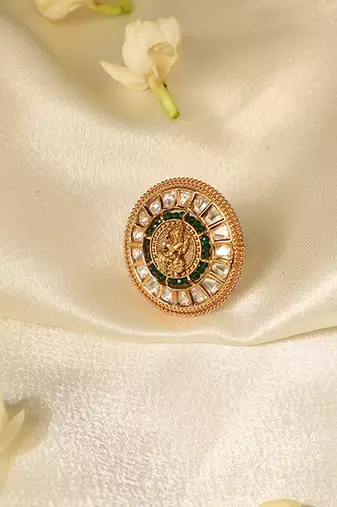 Gold plated green stone temple ring