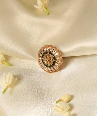Gold plated green stone temple ring 3