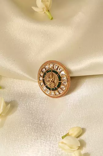 Gold plated green stone temple ring